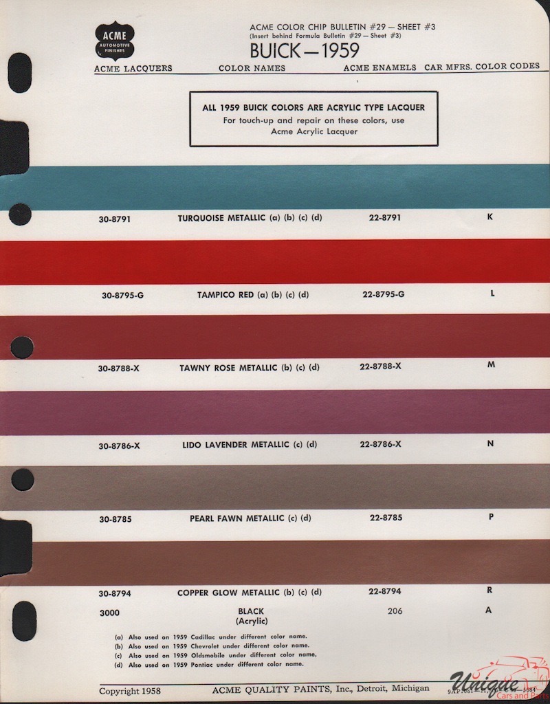 1959 Buick Paint Charts Acme 3